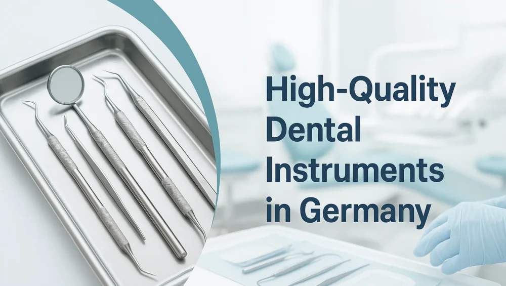 High-quality dental instruments with clinic background